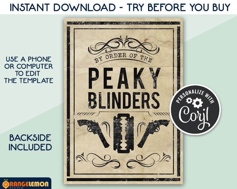 Peaky Blinders Invitation, Printable Invite for Men's Birthday Party