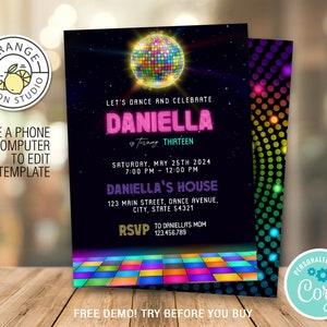 Disco Dance Birthday Party Invitation - Disco Dance Party Invitations, Disco Party, Disco Birthday Party, Disco Dance, CORJL INSTANT Access