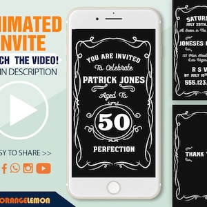 Whiskey Birthday Invitation, Animated Invites, Whiskey For Men's Birthday Party,  Black and White Whiskey Theme Party Invites, Evite
