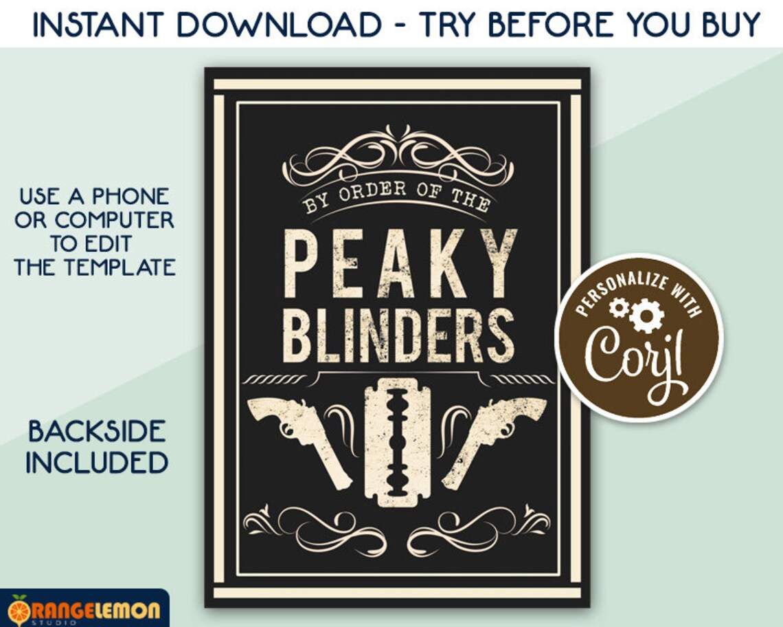 Peaky Blinders Invitation, Printable Invite for Men's Birthday Party, Vintage Invites, by Order ...
