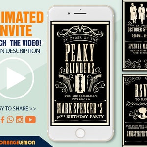 Peaky Blinders Einladung, animiertes Video einladen für Herren Geburtstagsparty, Aller Text kann geändert werden, Schwarzweiß-Vintage-Einladungen