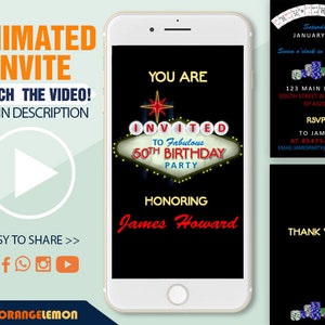 Animated Casino Birthday Invitation, Any Age Las Vegas Party Invites, Casino Las Vegas Digital Invitation, Video Invitation For Adult Party