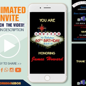 Invito di compleanno animato al casinò, Inviti per feste a Las Vegas di qualsiasi età, Invito digitale al casinò a Las Vegas, Invito video per feste per adulti