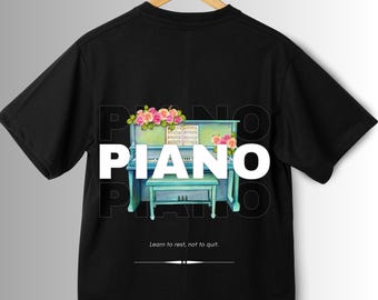 Blue Piano Floral Graphic Shirt: Music Lover Gift