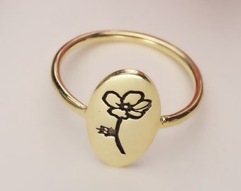 Custom Birth Flower Ring, Silver Birth Month Ring, Floral Signet Ring,Gold Floral Ring,Dainty Birth Month Flower Ring,Christmas Gift for Her