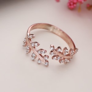 Olive Leaf Gold Ring, Dainty Silver Leaf Ring, Marquise Leaf Ring, Leaf Vine Ring, Wraparound Ring, Nature Ring, Adjustable Size Ring