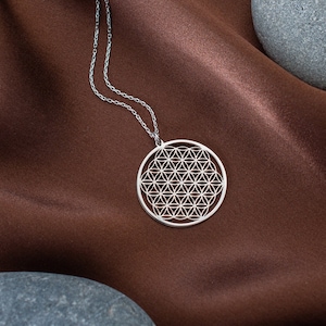 Silver Flower Of Life Necklace for Women Sacred Geometry Pendant Dainty Flower Necklace Gold Spiritual Jewelry Personalized Gift for Her Mom