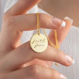 Faith Over Fear Necklace 925 Sterling Silver Faith/Fear Strength Jewelry Dainty Christian Quote Motivation Necklace Mantra Jewelry for Her