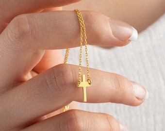 Cross Necklace in Silver, Gold & Rose Gold, Dainty Necklace ,Tiny Small Cross Necklace, Religious Gift for Her, Christmas gifts