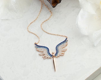 Silver Archangel Michael Necklace, Angel Wings Necklace, Handmade Jewelry, Angel Pendant, St. Michael Religious Christmas Gift for Her