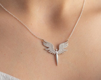 Silber Erzengel Michael Halskette Zierliche Engel Flügel Halskette Handgemachter Schmuck Engel Anhänger St. Michael Religiöses Geschenk für Sie