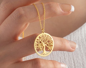 Collier délicat arbre de vie, collier arbre généalogique pour grand-mère, collier cadeau pour maman, pendentif en or délicat, collier minimaliste pour femme