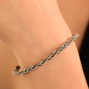 Silver Bracelet for Men Viking Kazaziye Bracelet 999 Sterling Silver Braided Gift Oxidized Wire Jewelry Unisex Waved Christmas Gift for Him