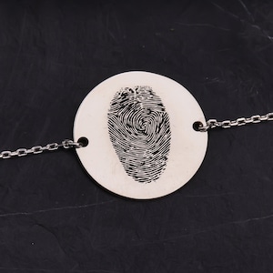 Fingerprint Bracelet Silver Custom Fingerprint Jewelry Dainty Memorial Fingerprint Bracelet Actual Fingerprint Bracelet Christmas Gift Her