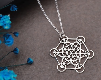 Metatron Necklace in 925 Sterling Silver, Metatron Pendant, Sacred Geometry Jewelry, Metatron Cube Pendant,Spiritual Necklace,Gift for Yoger