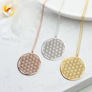 Silver Flower Of Life Necklace Dainty Sacred Geometry Pendant Gold Flower Mandala Jewelry Geometric Spiritual Jewelry Personalized Gift Her