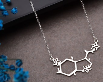 Serotonin Molecule Necklace Gold Nurse Necklace Silver Science Jewelry Dopamine Chemistry Pendant for Women Dainty Christmas Gift for Her