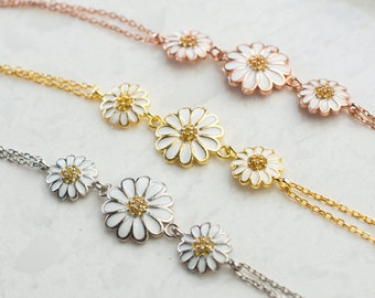 Pulsera de margaritas plateadas, delicada pulsera de flores, pulsera de margaritas doradas para mujer, pulsera con dijes personalizados, regalo minimalista personalizado para ella