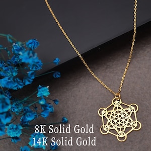 14K Solid Gold Metatron Necklace 8K Pure Gold Metatron Pendant Sacred Geometry Jewelry Metatron Cube Gift Spiritual Necklace Gift for Yoger