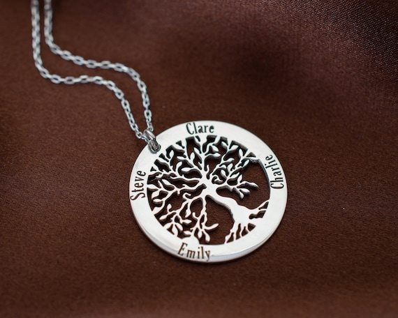 Personalized Tree of Life Necklace Sterling Silver Family Tree Pendant Name Necklace Arbre de Vie Christmas Jewelry Gift for Her and Mom Etsy Mexico