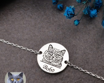 Benutzerdefinierte Haustier Foto Armband Silber Haustier Gedenk Armband zierliche Hund Armband für Frauen Haustier Porträt Foto Armband personalisierte Geschenk für sie