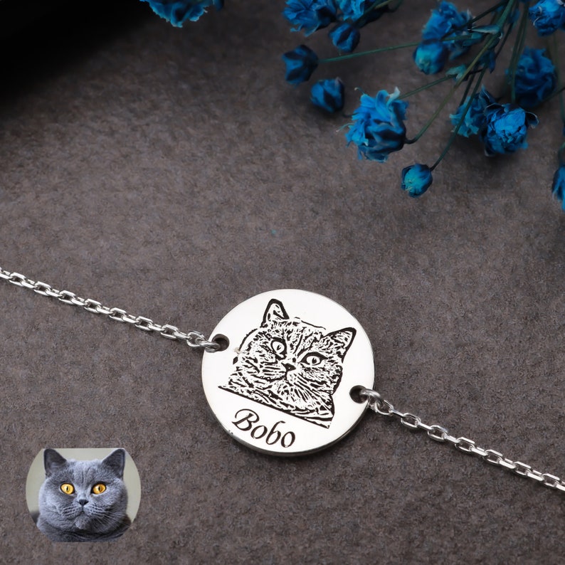 Custom Pet Photo Bracelet, Pet Memorial Bracelet, Dog Bracelet for Women, Cat Photo Bracelet, Pet Remembrance Jewelry, Gift for Pet Lover Silver