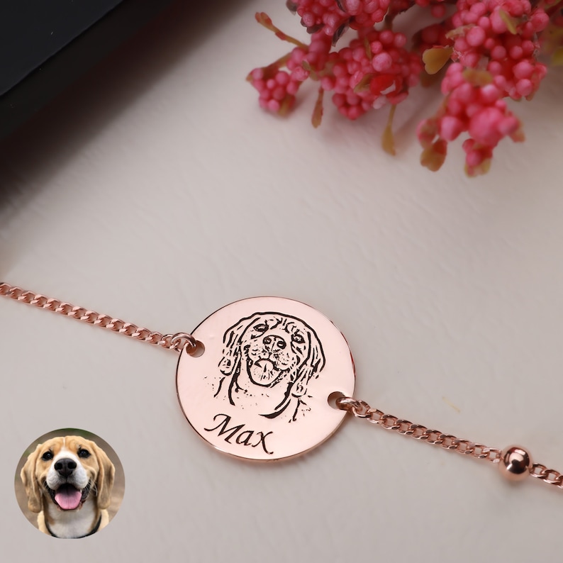 Custom Pet Photo Bracelet, Pet Memorial Bracelet, Dog Bracelet for Women, Cat Photo Bracelet, Pet Remembrance Jewelry, Gift for Pet Lover Rose gold