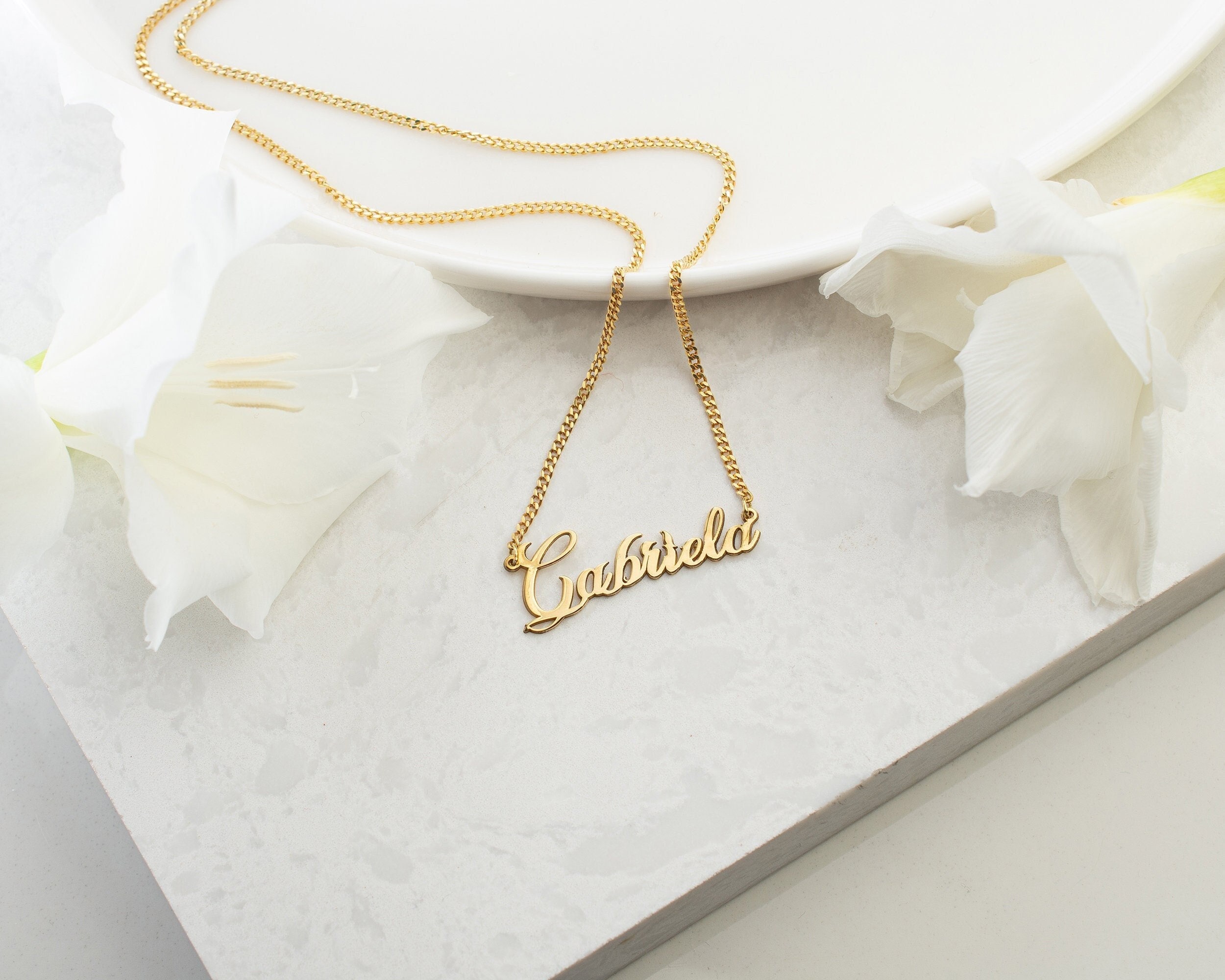 Name Necklace Curb Chain Custom Gold Name Necklace Silver