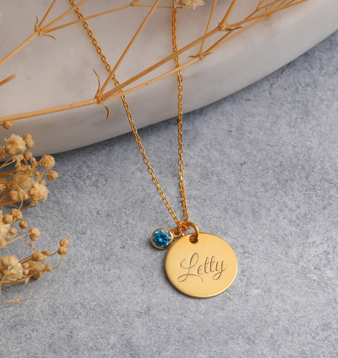 Custom Disc Name Pendant Personalized Birthstone Name Etsy