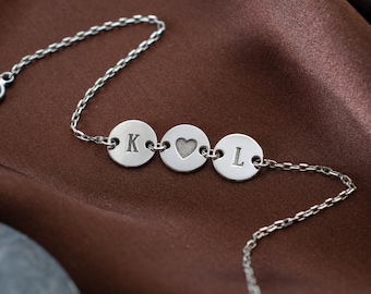 Silver Letter Initial Bracelet Dainty Letter Bracelet for Women Multi Disc Bracelet Gold Custom Name Bracelet Personalized Gift for Her