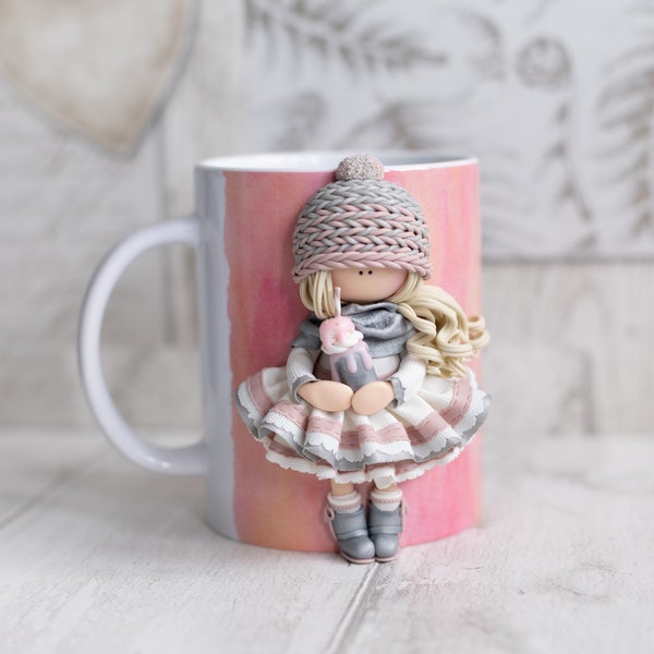 Commande personnalisée pour une tasse décorée en argile polymère (taille de tasse plus grande de 15 oz/425 ml)