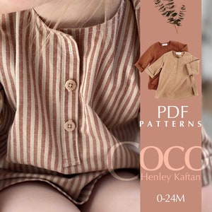 Henley Kaftan Shirt 0-24M PDF / Baby / Peuter / Meisjes / Jongens / afdrukbare PDF / Digitale Download / Naaipatroon