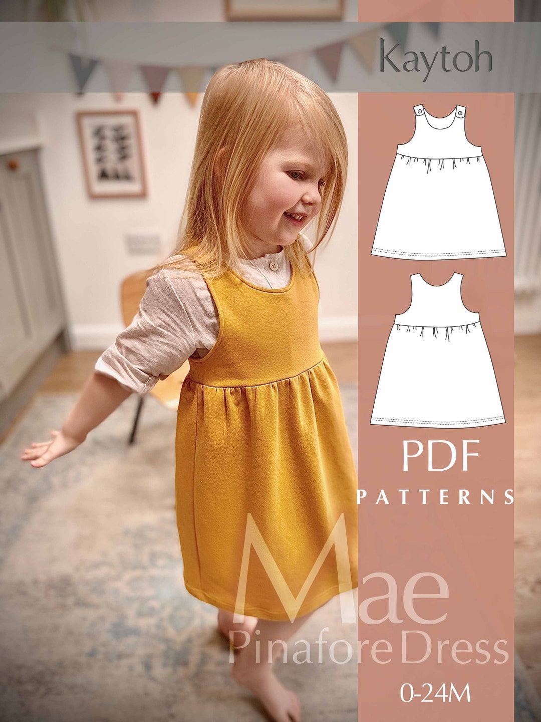 ワンピース Apolina MTO Bibi Pinafore Prairie 3-5Y Pinafore Dress 0-24M PDF / Baby / Toddler / Girls