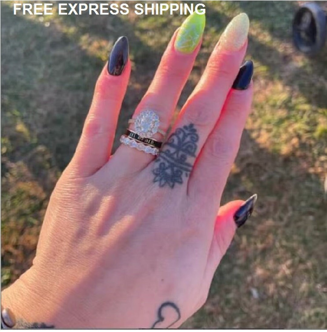 14K Gold Til Death Band Ring 4mm Wide Black Enamel Band Wedding Band