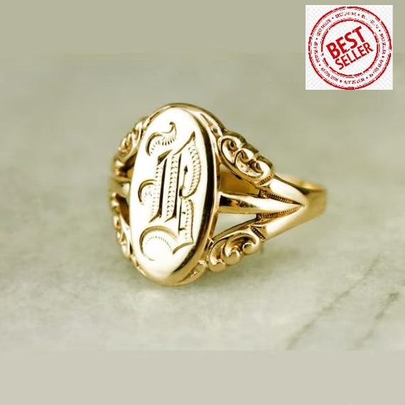 Monogram Ring, Flower Signet Ring, Unique Monogram Ring, Vintage Style Monogram  Signet, Gold Initial Ring, Personalized Valentine's Day Gift - Etsy