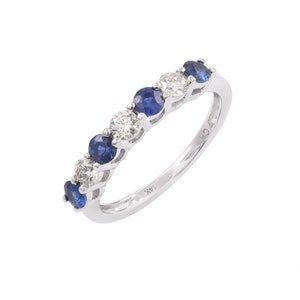 Solid 14K Gold Diamond and Blue Sapphire Band Ring - Etsy