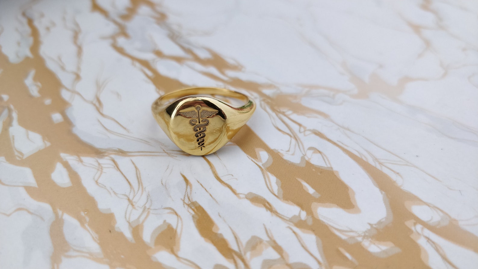 Caduceus Ring Medical Ring Doctors Ring Gold Ring Etsy