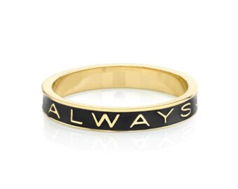 ALWAYS Enamel Band Ring - 925 Personalized Enamel Ring - 4mm Wide Black Enamel Stacking Ring - Promise Ring - Proposal Band - Wedding Ring