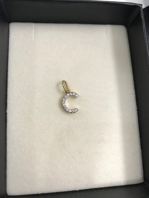 14K Gold Diamond Initial Charm Pendant Tiny Diamond Letter 