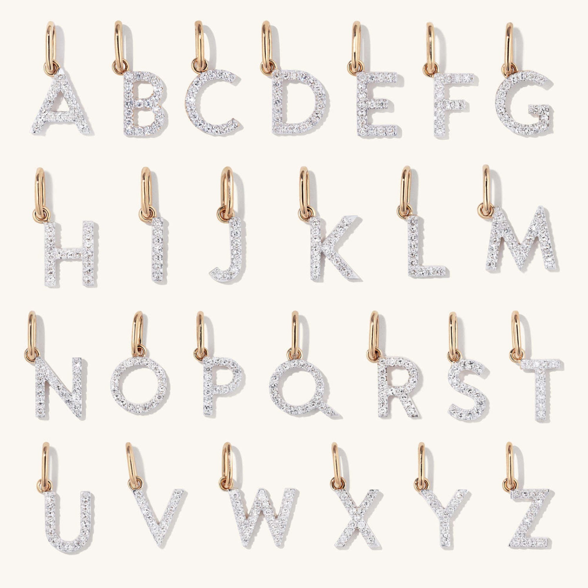 Diamond Initial Charm Pendant 14K Gold Dainty Diamond Etsy