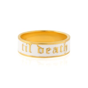 6mm Wide Til Death Band Ring - Personalized White Enamel Band - Anniversary Wedding Band - Til Death Ring - Stacking Band - Premium Quality