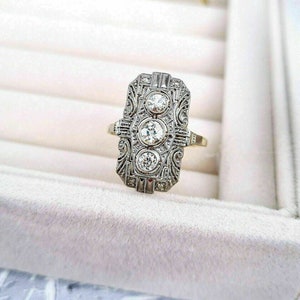 18k Yellow Gold Vintage Style Filigree Engagement Ring #105792