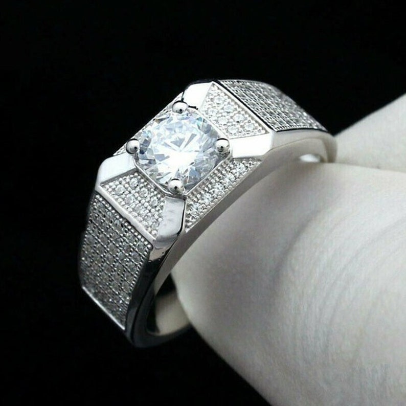 Men's Engagement Ring Men's Wedding Ring 14K White Etsy