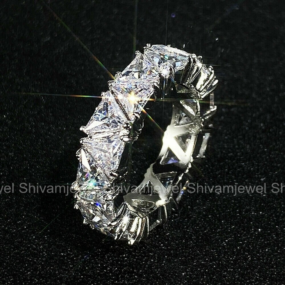 Engagement Rings Inverted Inverted Triangle Wedding Band, Trillion Cut 3.5 Ct Diamond Band ...