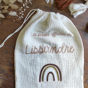 Sac crèche école avec prénom pochon pochette sac rangement gaze de coton