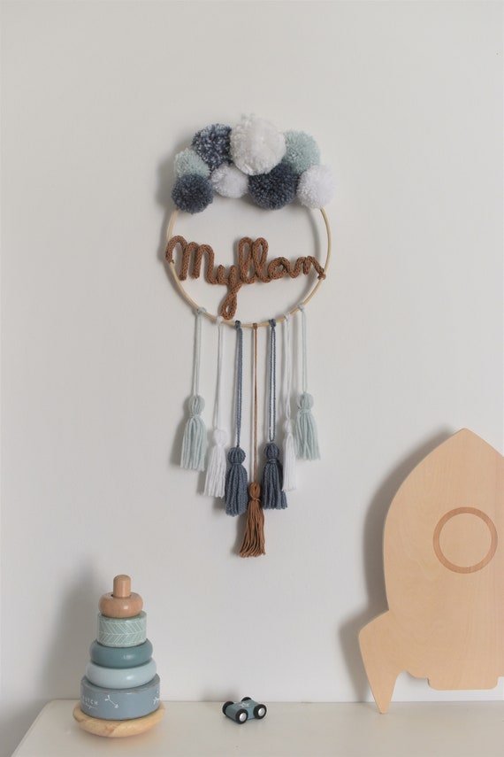 Crown Pompoms Way Dream Catcher With Name Knitted Child Baby Etsy UK