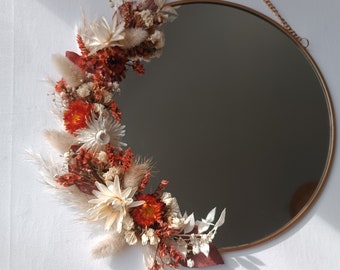miroir fleurs séchées teintes terracotta et écru