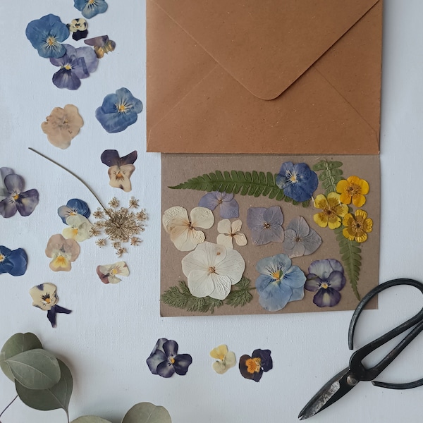 Kit Diy carte artisanale fleurs pressées, fleurs séchées fait main, pour scrapbooking,artisanat, art floral