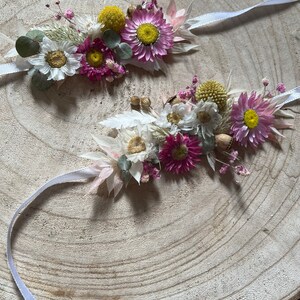 Maisie Pink Boho Dried Flower Wedding Wrist Corsage