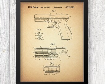 Glock patente plano cartel pared arte decoración cartel de pistola, cartel de pistola, cartel de arma de fuego, regalo para la policía, descarga instantánea militar